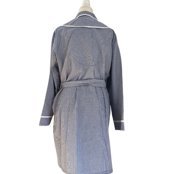 Lanz of Salzburg Pajama Set with Robe Seersucker Blue White Check Lace Trim - Picture 6 of 15